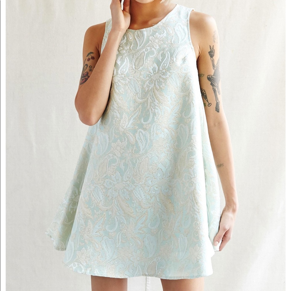 Urban Renewal mint and gold brocade babydoll dress